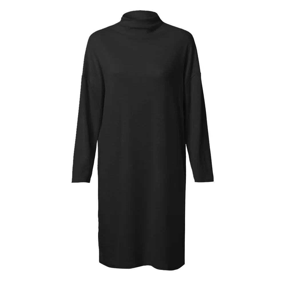 KANCOOLD, женское осеннее Повседневное платье, свободное вязаное платье-свитер, женское однотонное платье с высоким воротником и длинным рукавом