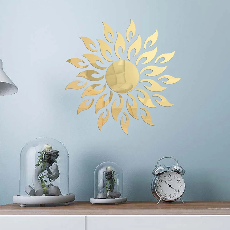 Specchio 3D Sun Flower Art Adesivo Murale Rimovibile Adesivo Murale Acrilico Home Room Decor Decorazione Domestica Calda Sun Rise Modello Carino