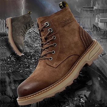 

New Men Boots Fashion Classic Motorcycle Boots Winter Genuine Leather Men Shoes Fur Warm Snow Boots Tactical Ankle Botas Hombre