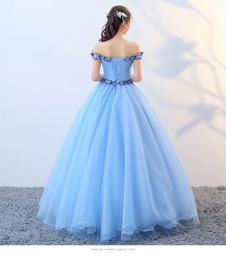 Vestidos De 15, бальные платья, милые 16, короткие рукава, вырез лодочкой, длинные небесно-голубые Бальные платья, 3D цветы, для Бальные платья 15 лет