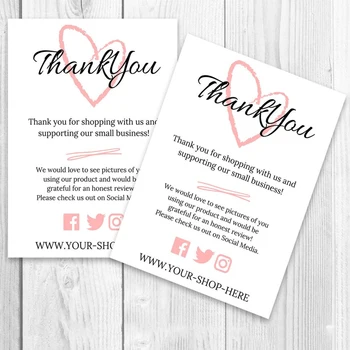 

Custom 100 CARDS PINK Thank You cards for business Discount Card Package Insert Social Media Card Business Card