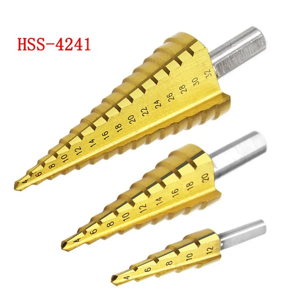 

HSS Handle Titanium Plated Spiral Groove Step Drill Kit Multi-function Drills 4-32 4-20 4-12