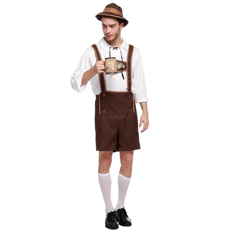 Костюм для Октоберфеста Топы+ штаны+ шляпа Lederhosen баварский Немецкий фестиваль пива Хэллоуин для мужчин пивные костюмы D55358AD