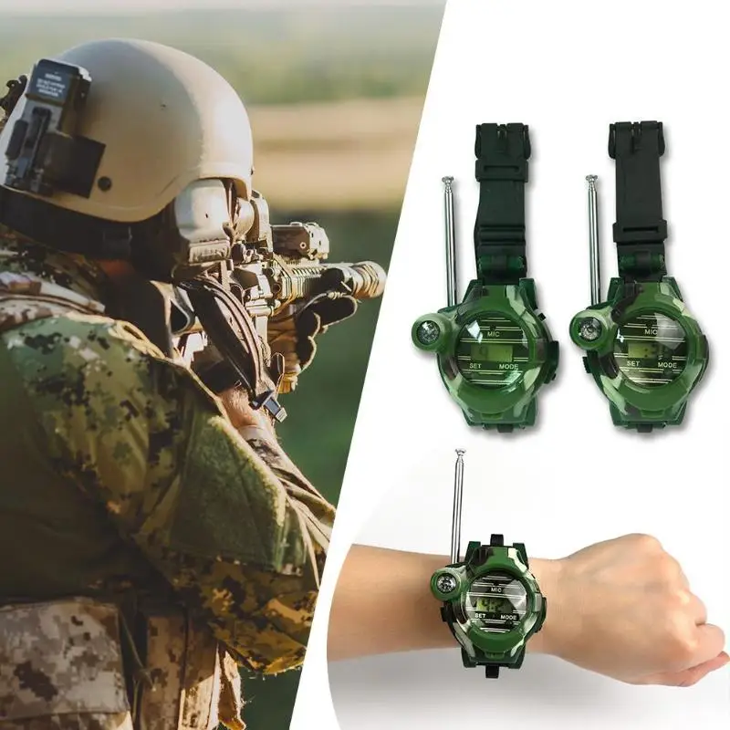 2pcs Kids Military Simulation Watch Intercom Electronic Walkie-Talkie Children Portable Interactive Radio Outdoor Activity Toys