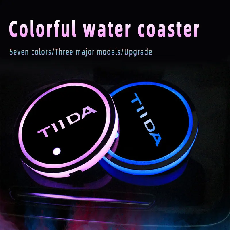Car Logo Led Atmosphere Light 7 Colorful Cup Luminous Coaster Holder For Nissan Tiida 2006 2008 2011-2020 2021 Accessories | Автомобили и