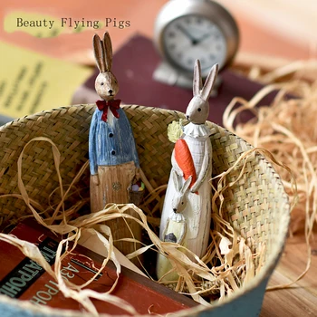 

Pastoral style painted couple rabbit sculpture ornaments home living room bedroom art decorations Christmas birthday gifts