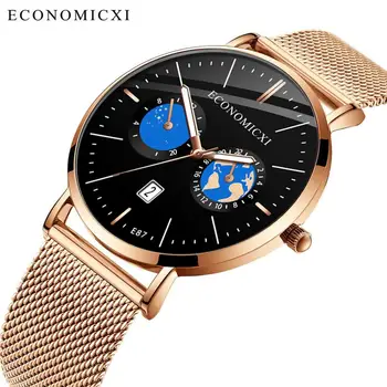 

ECONOMICXI Watch Men Stainless Steel With Calendar Business Small Dial Men's Watch Clcok Quartz Wrist Watch relogio masculino