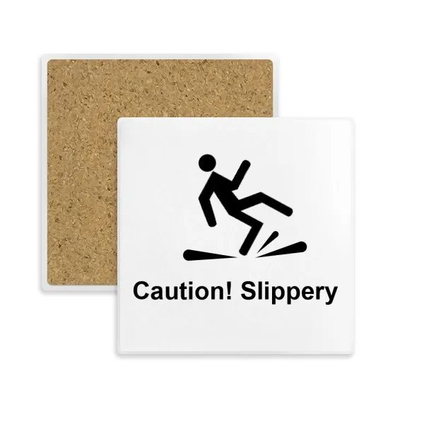 

Caution Slippery Black Symbol Square Coaster Cup Mug Holder Absorbent Stone for Drinks 2pcs Gift