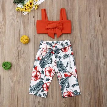 

0-24M Baby Girls Clothes Set Orange Sling Tube Girls Tops Print Long Pants Baby Suits Baby Girls Sets Clothing Toddler Outfits
