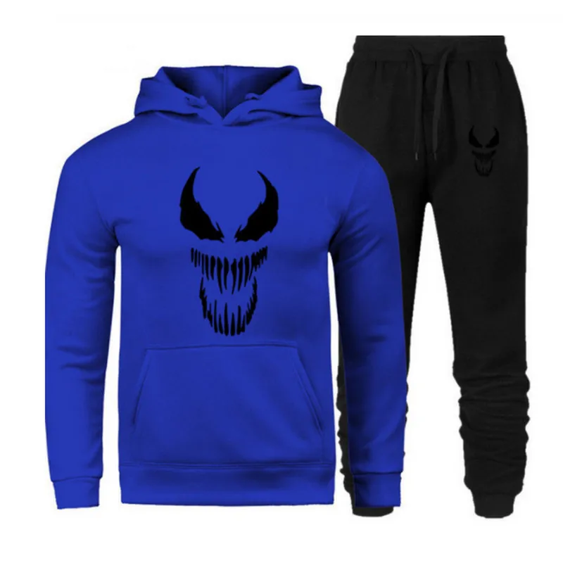 Новинка, брендовый спортивный костюм, модный, Venom, мужская спортивная одежда, два предмета, наборы, все, хлопок, флис, Толстая Толстовка с капюшоном+ штаны, спортивный костюм для мужчин