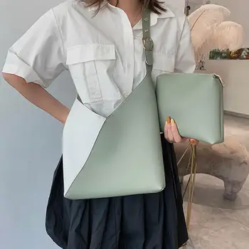 

Fashion Women Color Block Faux Leather Bucket Crossbody Shoulder Bag Clutches Bucket Shape Adjustable Strap Faux Leather Bag