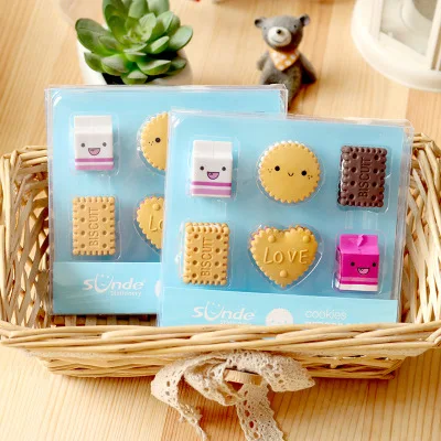 6 шт./лот Kawaii Ластик Мультфильм коробку Milk Biscuit ластик милые канцелярские Школьная