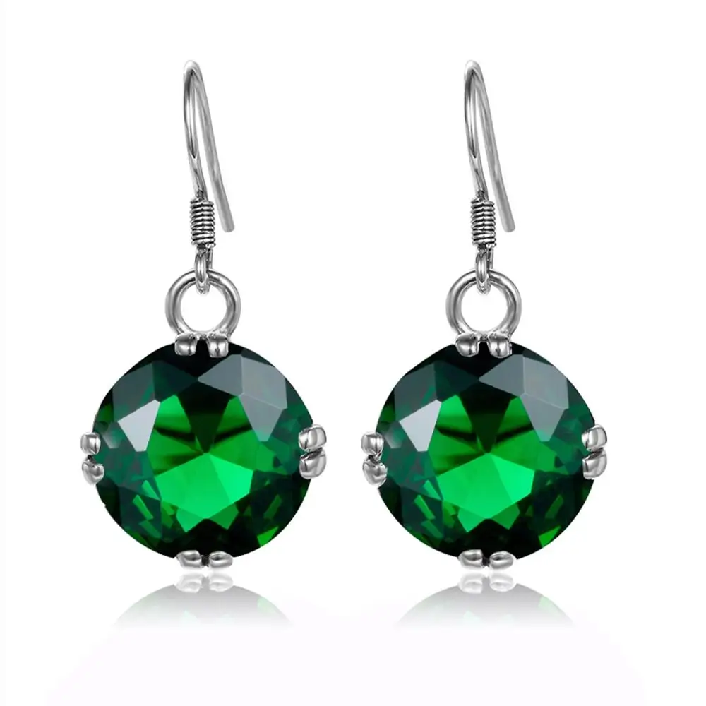 Green Emerald Drop Earrings With Necklace 925 Sterling Silver Women Fashion NEW 