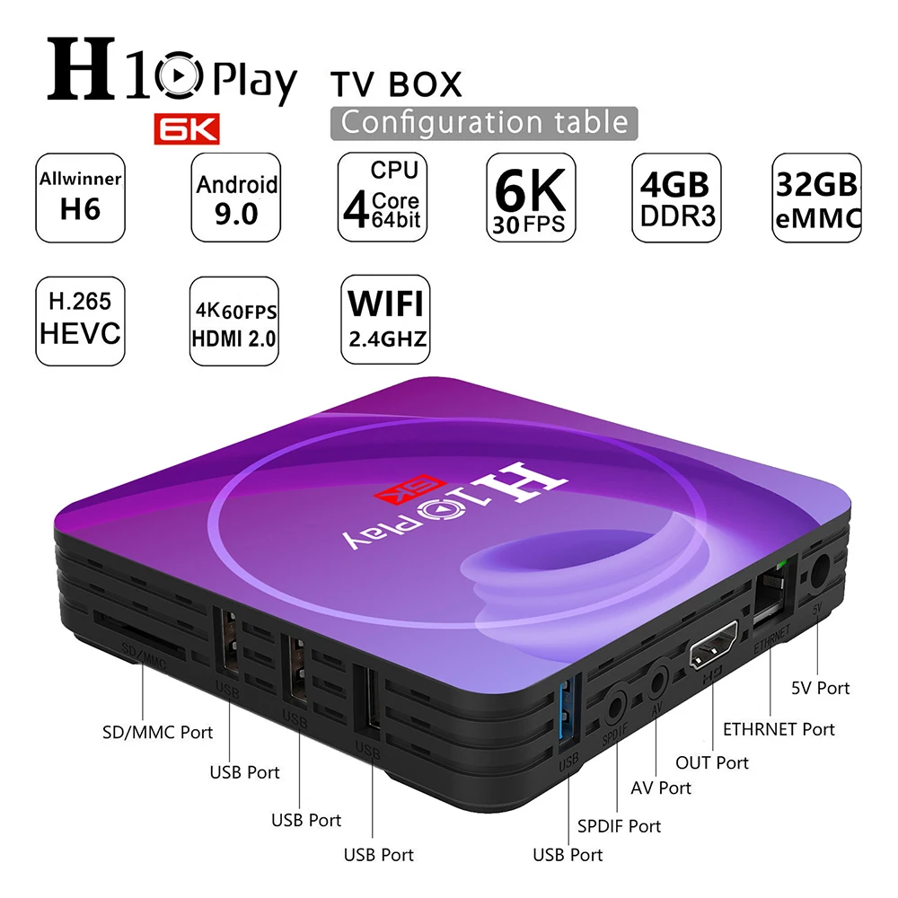 Смарт ТВ бокс Android 9 0 4 ГБ 32 64 Гб Allwinner H6 четырехъядерный 6K HDR 2 GHz Wifi Google Player