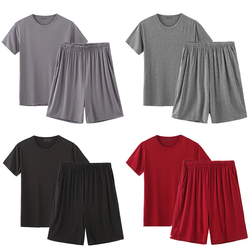 Tanie Plus rozmiar modalne piżamy zestaw dla mężczyzn lato dwa-wieloczęściowe kombinezony spodenki krótki sklep
