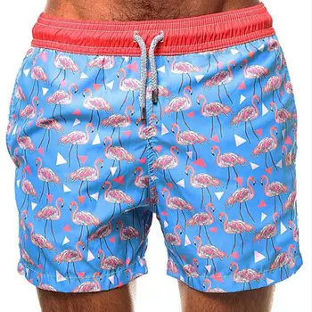 

Fashion Flamingo Drawstring Swimwear Beach Pants Men Short Loose Swimsuits Boxer