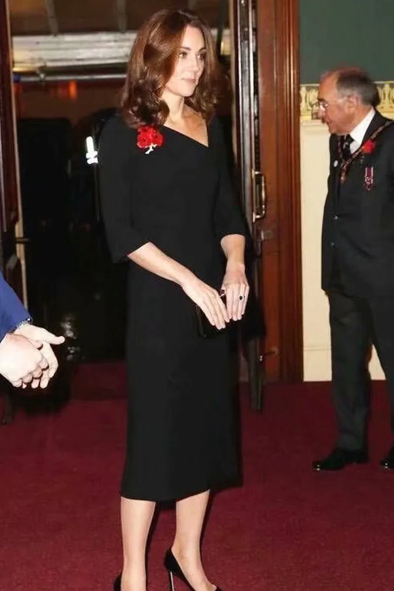 Kate Middleton, подиум, высокое качество, осень, новинка, женские вечерние, сексуальные, винтажные, элегантные, с асимметричным воротником, черное, белое, модное платье