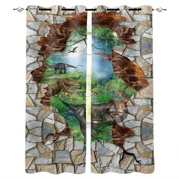 

Prehistoric Dinosaur 4D Flooring Window Curtain Bedroom Kitchen Living Room Decoration Items Window Curtains for Living Room