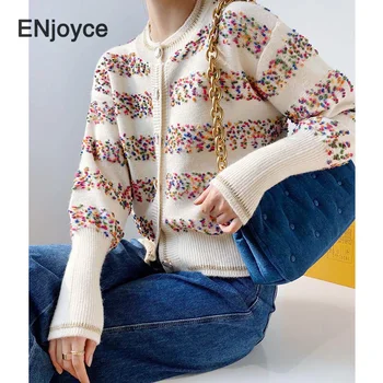 

2020 Autumn Winter New Colorful Striped Single Breasted Cardigan Women Vintage Sweaters Fit Knit Cardigans Coat for Female
