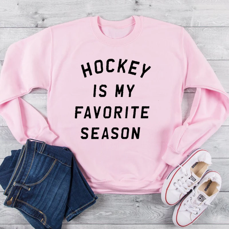 Hockey Is My Favorite Season Sweatshirt Mom Life Casual Women Clothing Fashion Plus Size Pullover Girl Funny Outwear Drop Ship