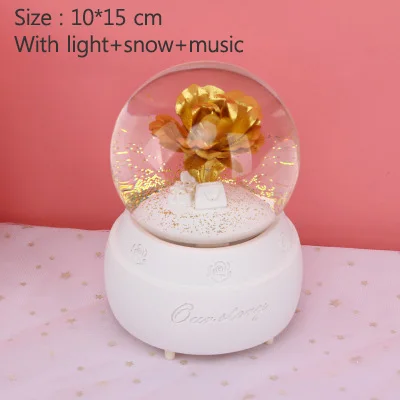 with snow-light Миниатюрная модель фигурки для украшения дома аксессуары музыкальная шкатулка из полимерного материала цветок розы Хрустальный шар стеклянный шар пейзаж - Цвет: with snow-light