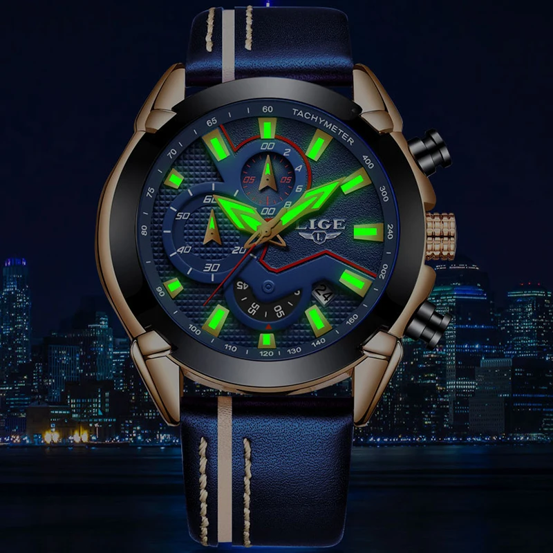 LIGE новые мужские s часы Топ Роскошные Кварцевые часы синие повседневные кожаные военные часы мужские водонепроницаемые спортивные часы Relogio Masculino