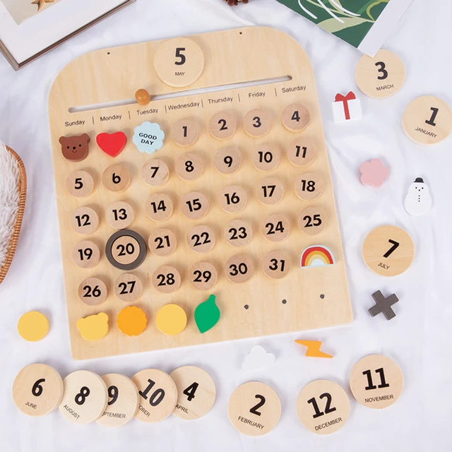 Wooden Desk Calendar Date Days Weather Montessori Learning Calendar Homeschool 1