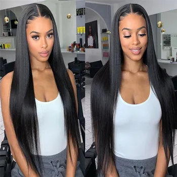 

Yaki Straight 13*4 Lace Front Wigs Heat Resistant Fiber Synthetic Wig For Women Pre Plucked with Natural Hairline and Baby Hair