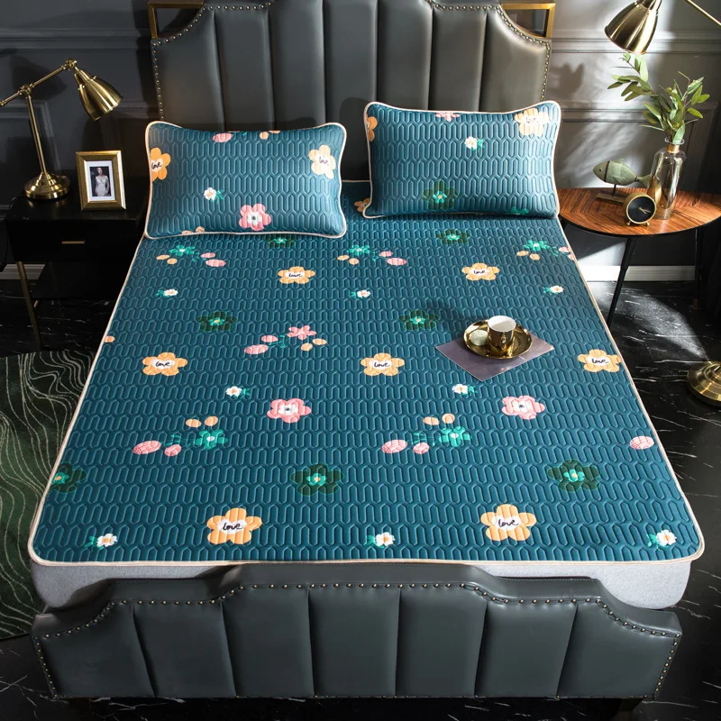 3 шт. с цветочным принтом из ледяного шелка противоскользящее постельное белье