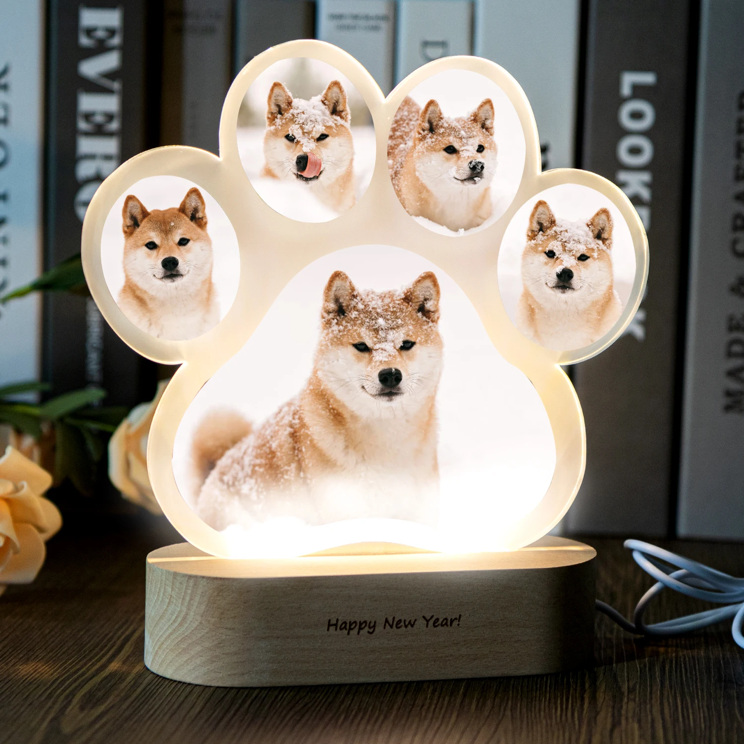 Personalized Photo Led Night Light Pet Cute Dog Cat Paw Frame
