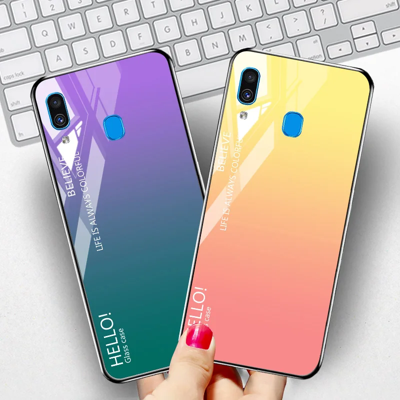 

Tempered Glass Case For Samsung A10 A30 A40 A50 A60 A70 A80 A90 Case Gradient Anti-knock Cover Samsung Galaxy Note 10 Pro Bumper