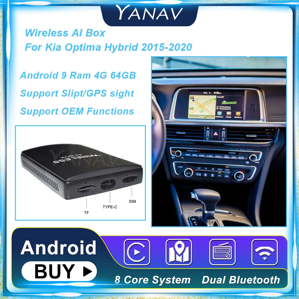 Android 4G 64 Гб Carplay Беспроводная ИИ-коробка для Kia Optima Hybrid 2015 2020 8 ядер Qualcomm 450