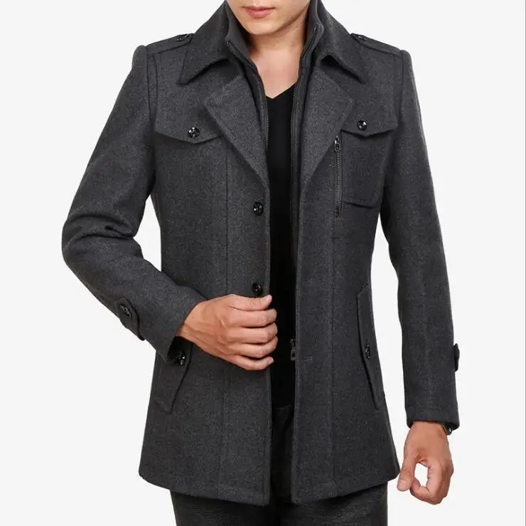 2019 Men's Winter Long Coat Fleece Jacket Men Wool Coat With Pockets Cashmere Stand Collar gray black large size 4XL 2019 Men's Winter Long Coat Fleece Jacket Men Wool Coat With Pockets Cashmere Stand Collar gray black large size 4XL