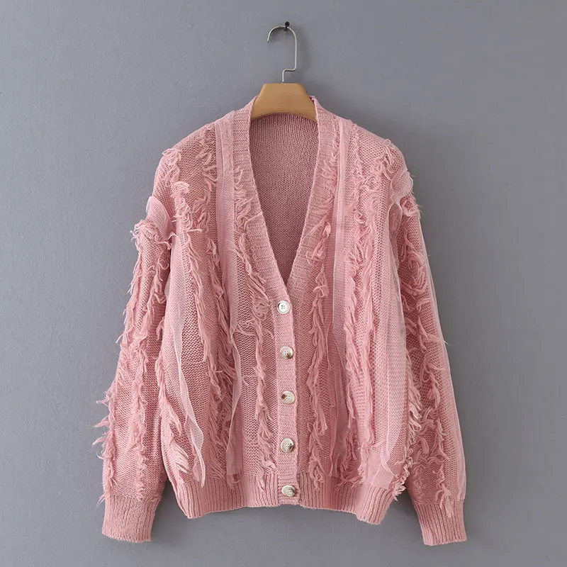 

Xiaozhou 60-19148 European and American fashion yarn knitted cardigan sweater