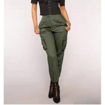 

Women Fashion Solid Color High Waisted Cargo Trousers Pants
