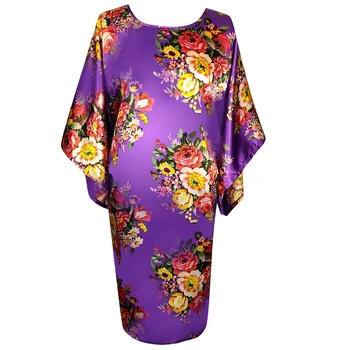 

Oversized 3XL-6XL Loose Sleep Dress Lady Nightgown Home Dressing Gown Print Flower Sleepwear Bat Sleeve Sexy O-neck Nightwear