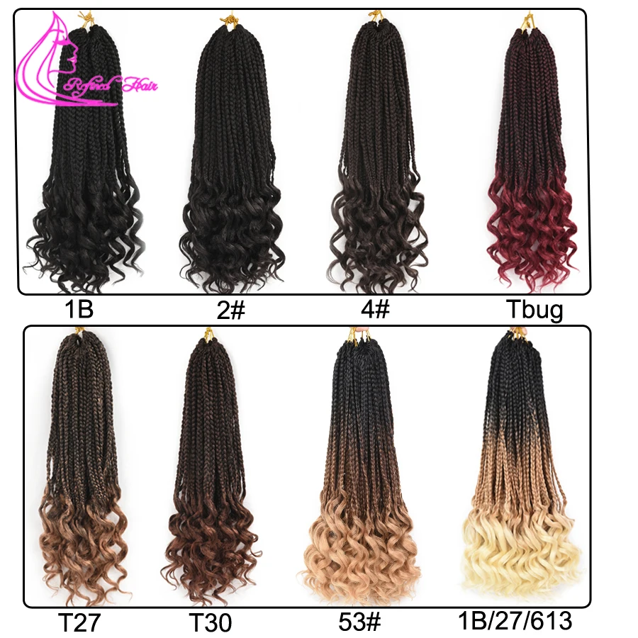 Crochet Curly Ends Goddess Box Braids Loose Wavy Ends Braid Hair Synthetic Braiding Hair Extensions Ombre Brown Honey Blonde Red
