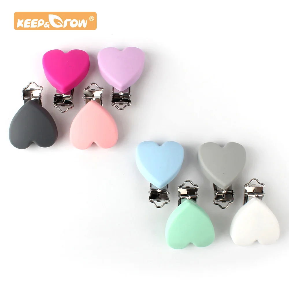 

Keep&Grow 10pcs Heart Silicone teether metal Clip Pacifier silicone rodent Accessories DIY Baby Teething Necklace Pendant Clamp
