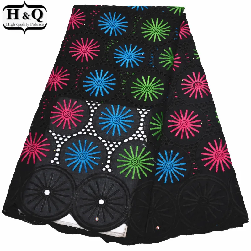 

Black Swiss Voile Lace African Cotton Lace Fabric Hollow Out Lace 2019 Embroidered Dry Lace 5 Yards/Piece Nigerian Lace Fabric