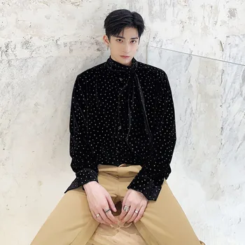 

Men Vintage Fashion Leaf Collar Shining Velvet Shirt Male Streetwear Hip Hop Casual Shirts Stage Show Clothing