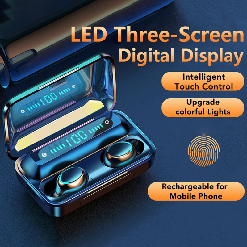 

F9 tws Wireless Earbuds Bluetooth Headphones with microphone Waterproof Earphones with Power Banks Smart LED Display headphone
