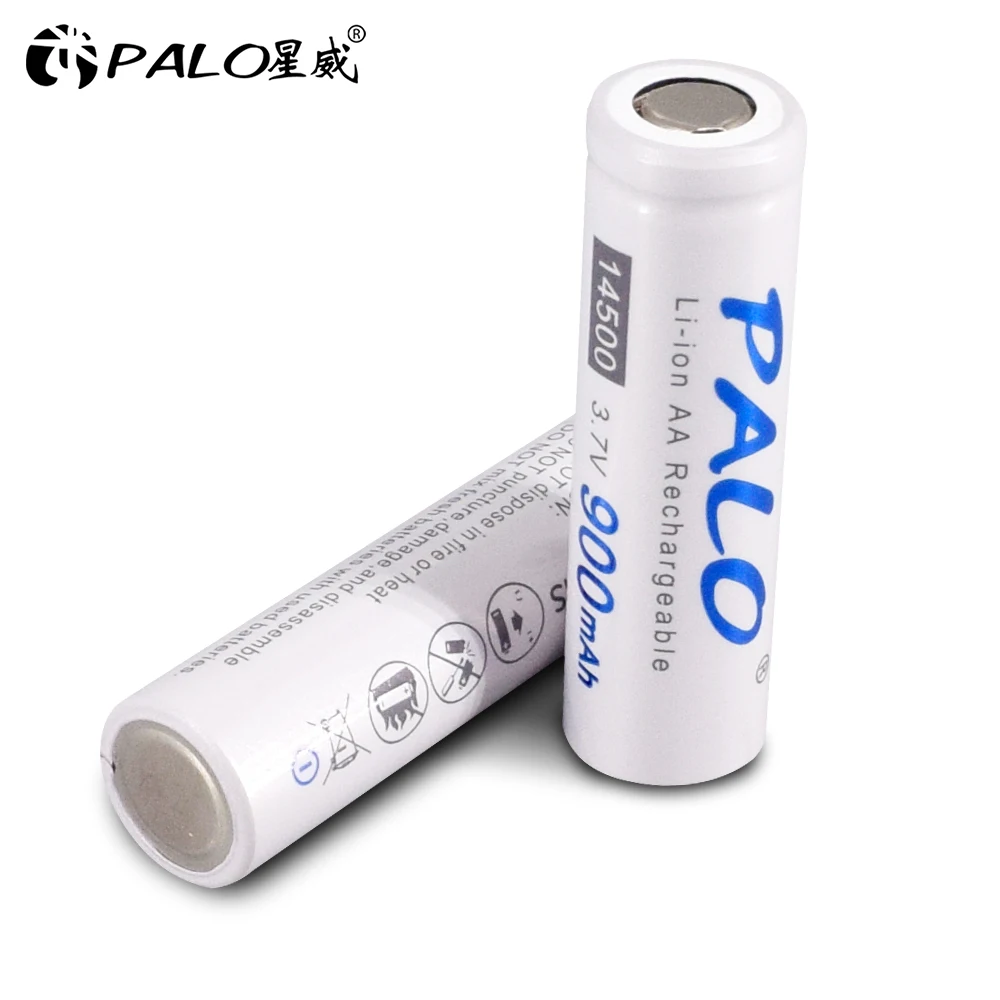 PALO 1-16 шт 14500 900mAh 3,7 V литий-ионные аккумуляторы AA батарея литиевая батарея для светодиодных фонарей налобный фонарь мышь