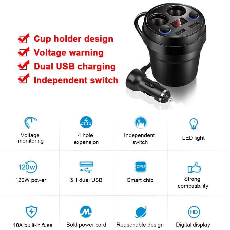 Автомобильное зарядное устройство eyefun автомобильное мобильный телефон два USB