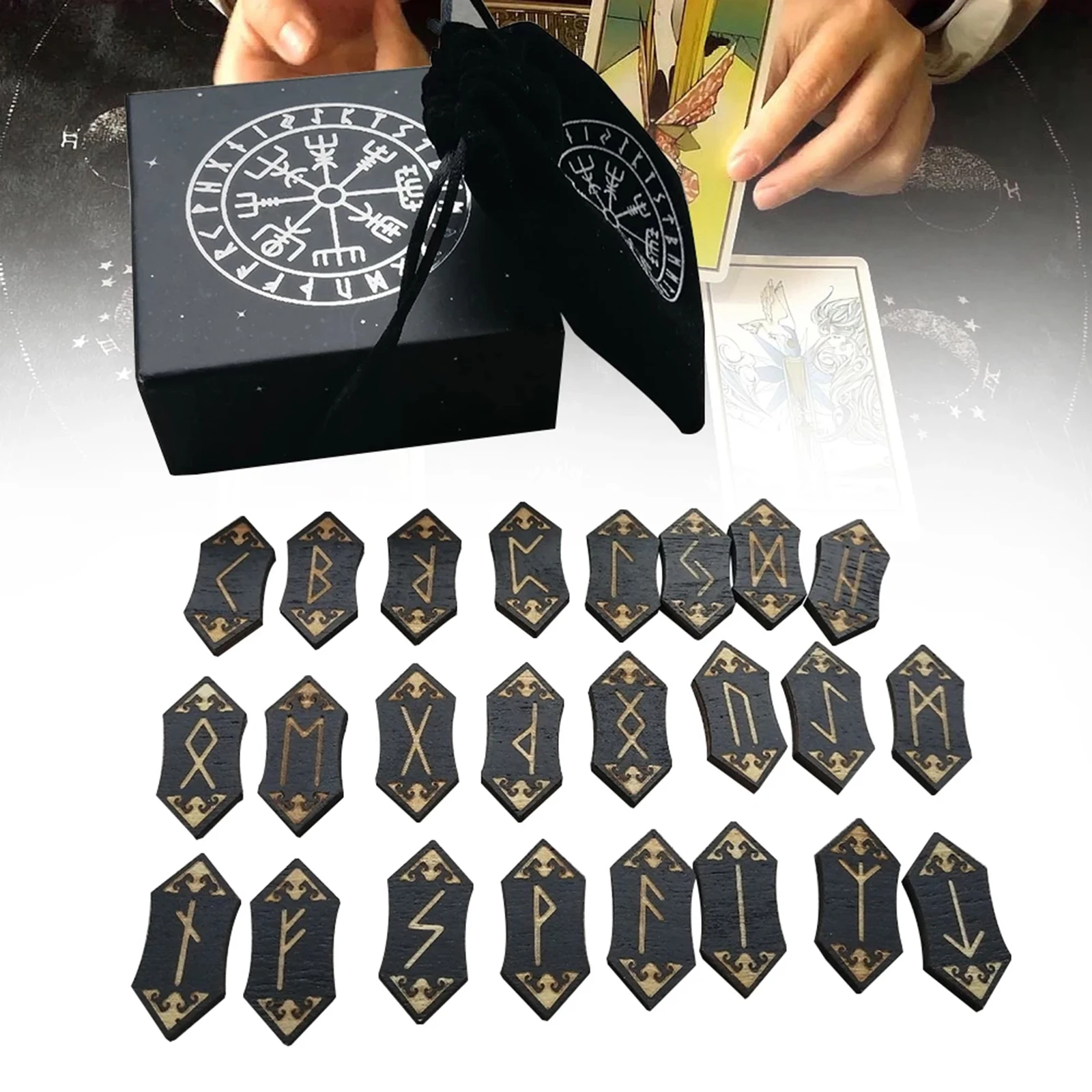Rune Stones Card Set Nordic with Bag Props Home Toys Made from sturdy, zinc alloy wood material, lasting material