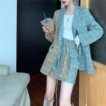 

NiceMix Single breasted plaid two-pieces women skirt suit Casual streetwear female sets Fashion office ladies blazer suits New