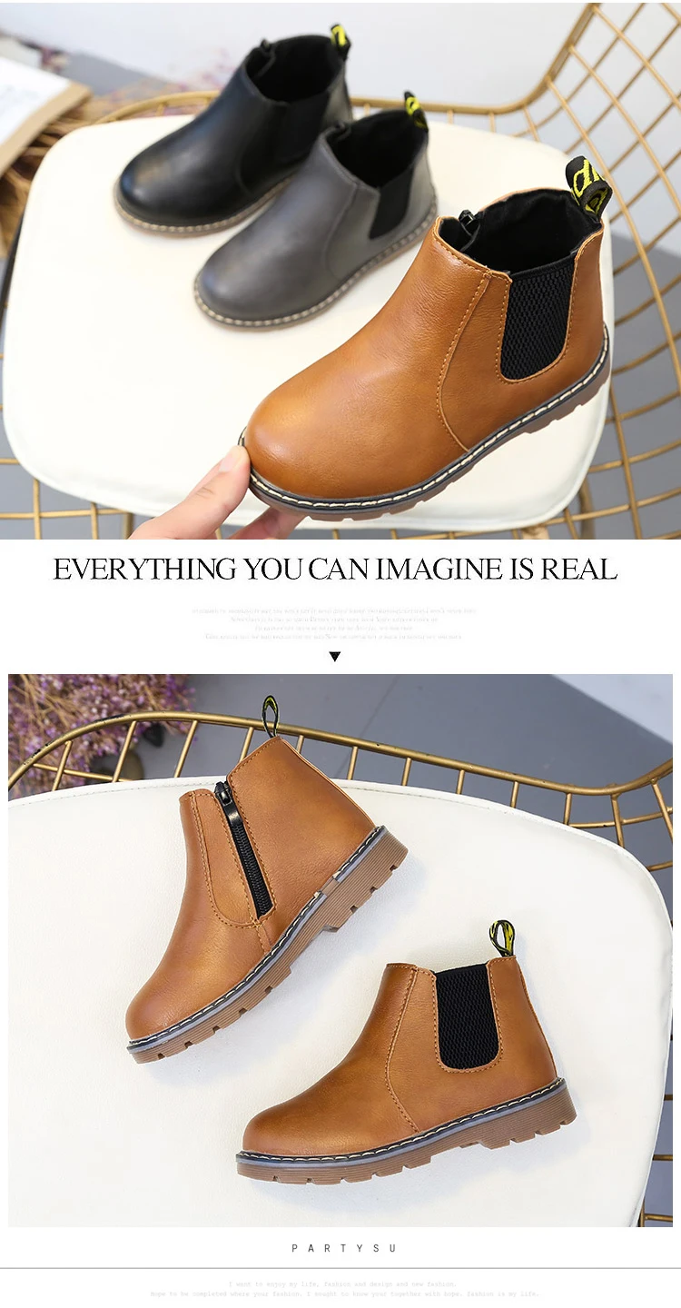 SKOEX Childrens Boots Fur Lined Boys Girls Waterproof Side Zipper Short Ankle Snow Boots Winter Shoes Kids Baby Martin Booties