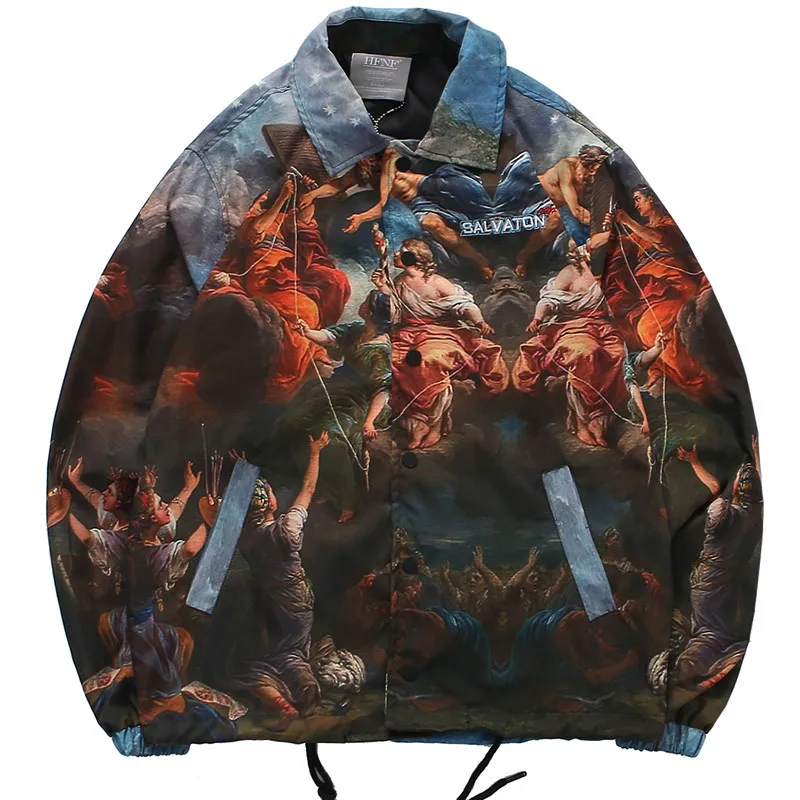 

Vintage Pattern Full Printed Jacket Men Hip Hop Streetwear Track Coaches Jackets Windbreaker Sports Casual Rapper Rock Jacket