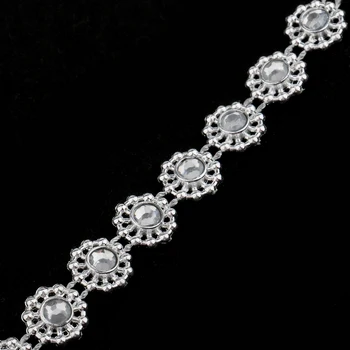 

10yards Silver Flower Crystal Beaded Chain Ribbon Trim Sewing Applique Decor
