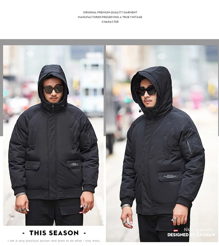 GXXH Extra Large Men's Jacket Big Man Thick Coat Winter Oversized High Quality Hooded Jacket Coat 6XL 7XL Black Plus Size Parkas