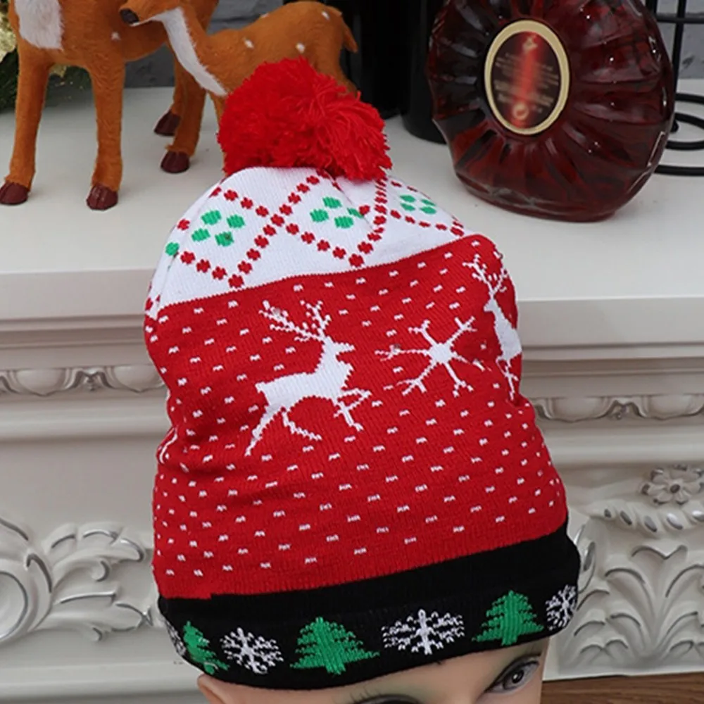 High-grade Santa Claus Hat Christmas Decorations Adult Children Knitted Christmas Hats Colorful Light-emitting Knitted Hats